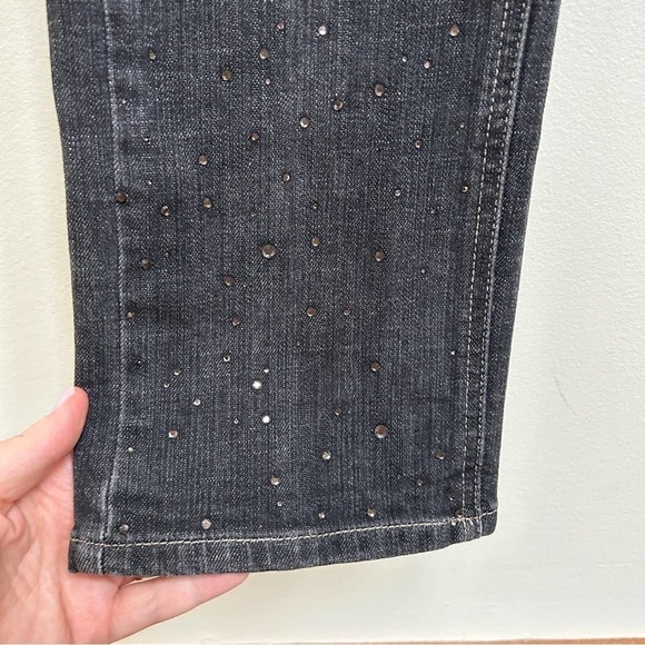 White House Black Market Charcoal Black Rhinestone Crop Denim Jeans, Size 6 - Picture 8 of 15